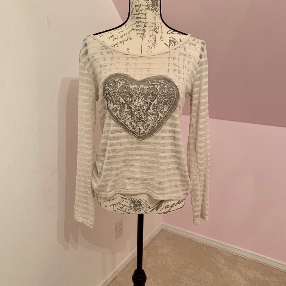 Sheer striped stretchy heart top